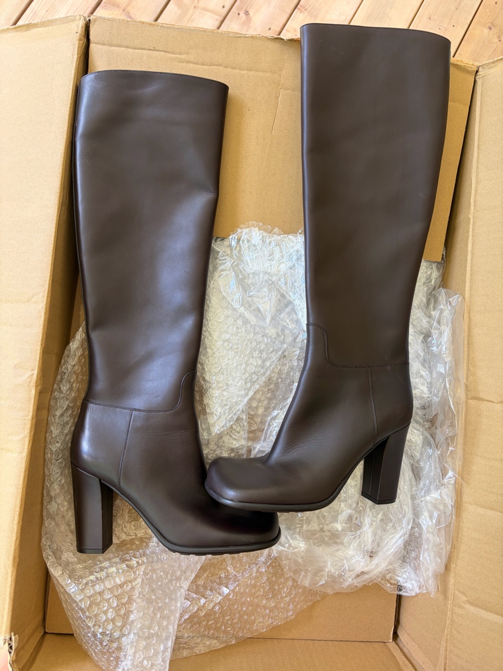 Bottega Veneta Tall Brown Leather Block-Heel Over-the-Knee Boots
